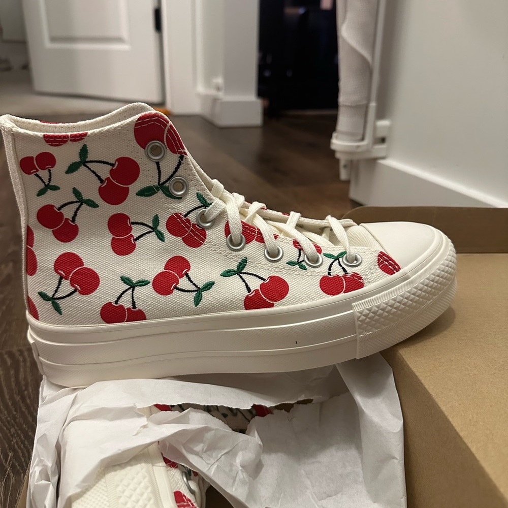 Converse White and Red Cherry Sneakers
